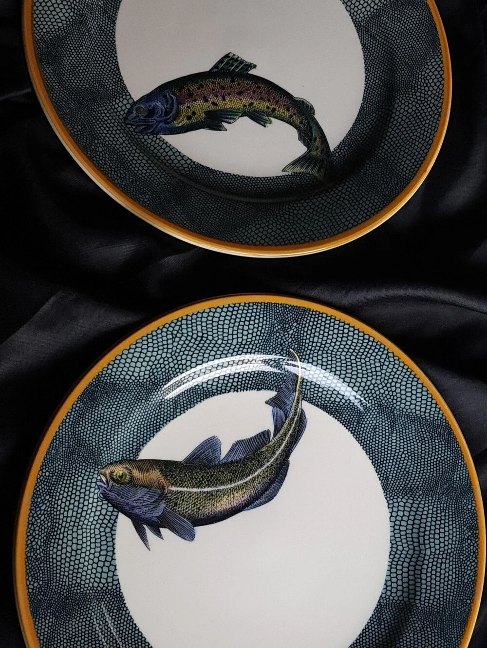 Williams Sonoma English Angler Fish Salad Plates Set of 4 Bass Cod Salmon Trout